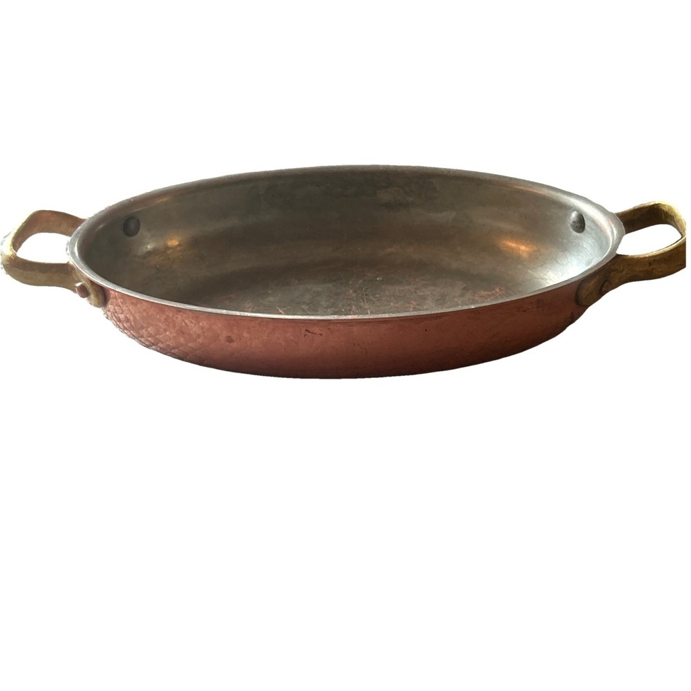 Vintage Tagus Chef Copper Oval Fish Pan Gratin Dish Brass Handles Portugal